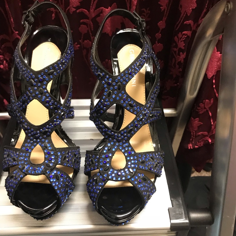 Black dress shoes beautiful royal blue bling